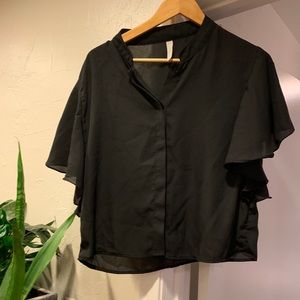 Little black blouse, cropped with flowy sleeves